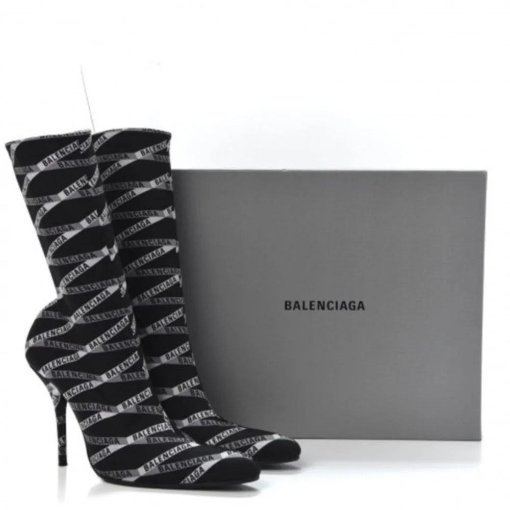BALENCIAGA Black Monogram Pointy Toe Sock Bootie, 9.5, NWT